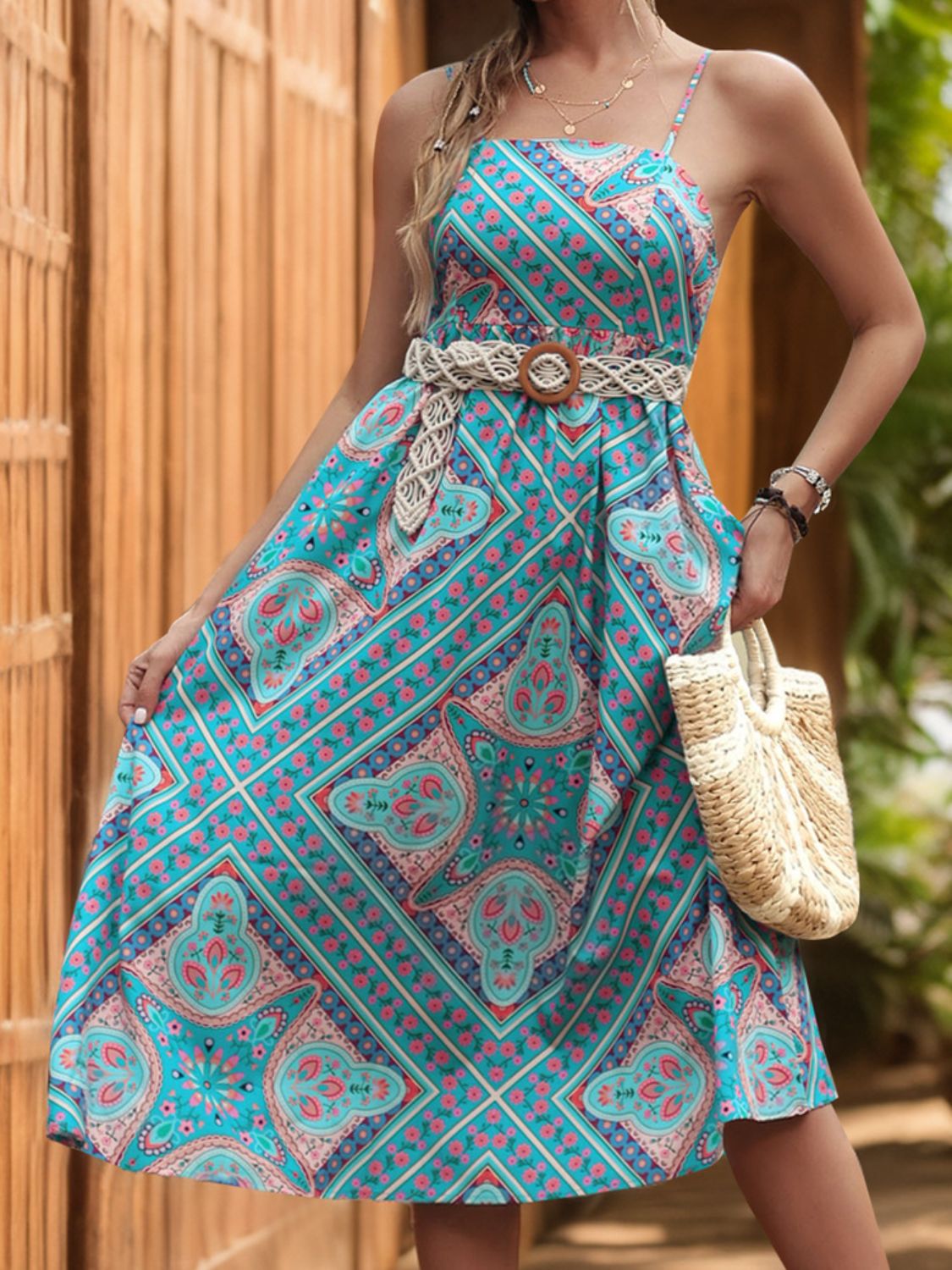 Printed Spaghetti Strap Midi Dress - ships from supplier in approximately 10 business days