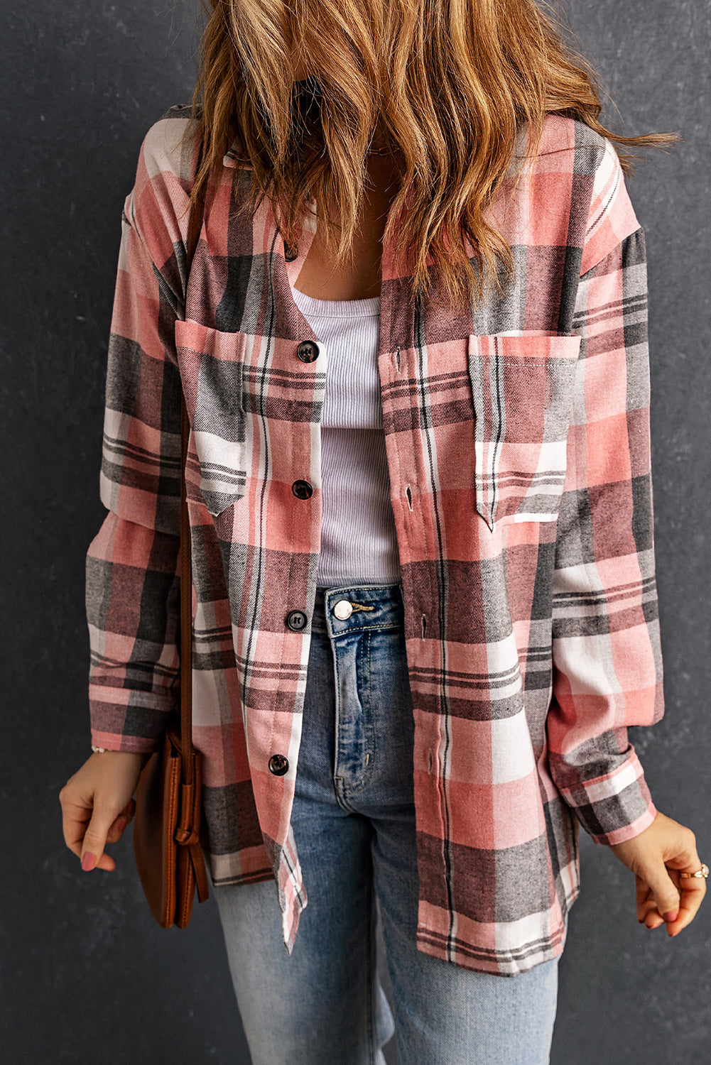 Double Take Plaid Dropped Shoulder Longline Shirt - ships from supplier in approximately 10 business days