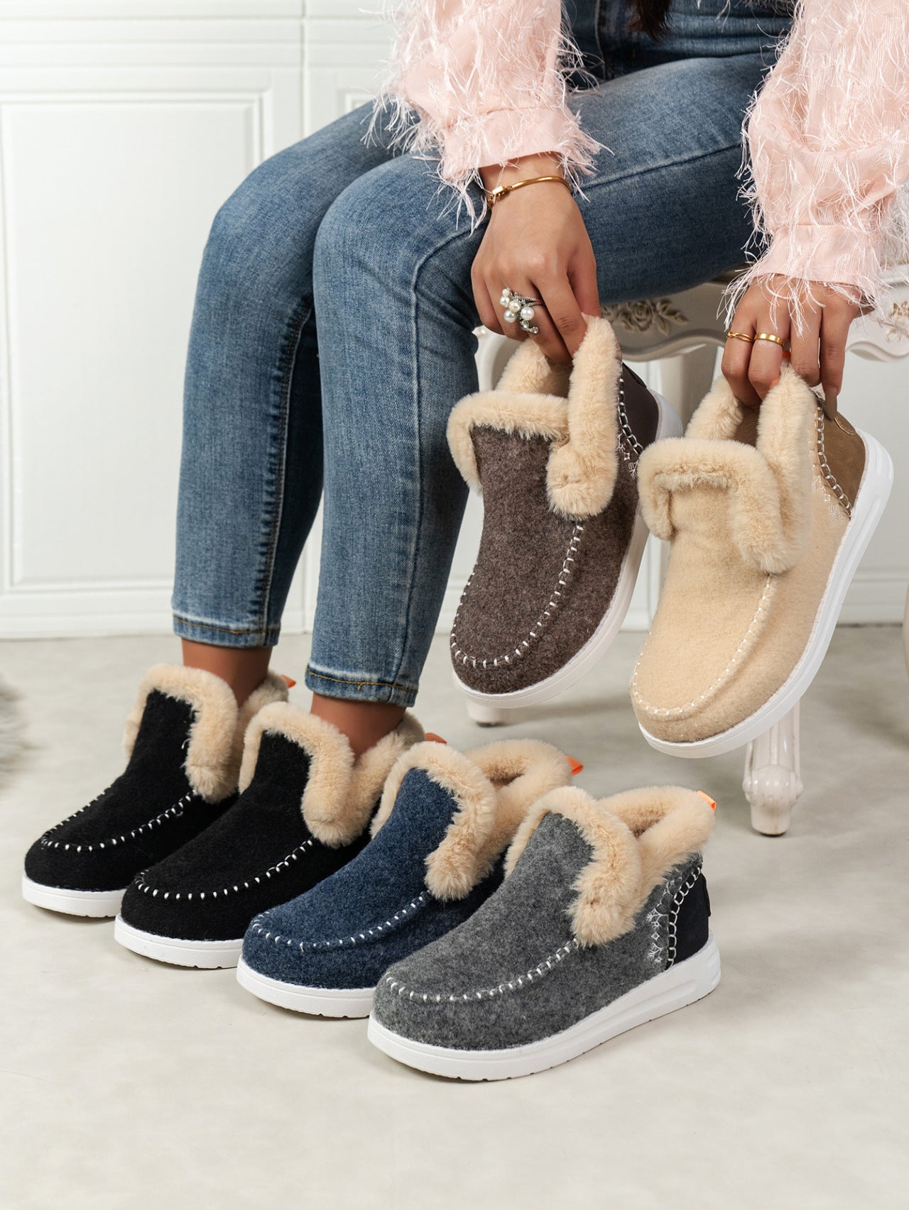 Furry Suede Round Toe Flat Sneakers - ships from supplier in 5-10 business days