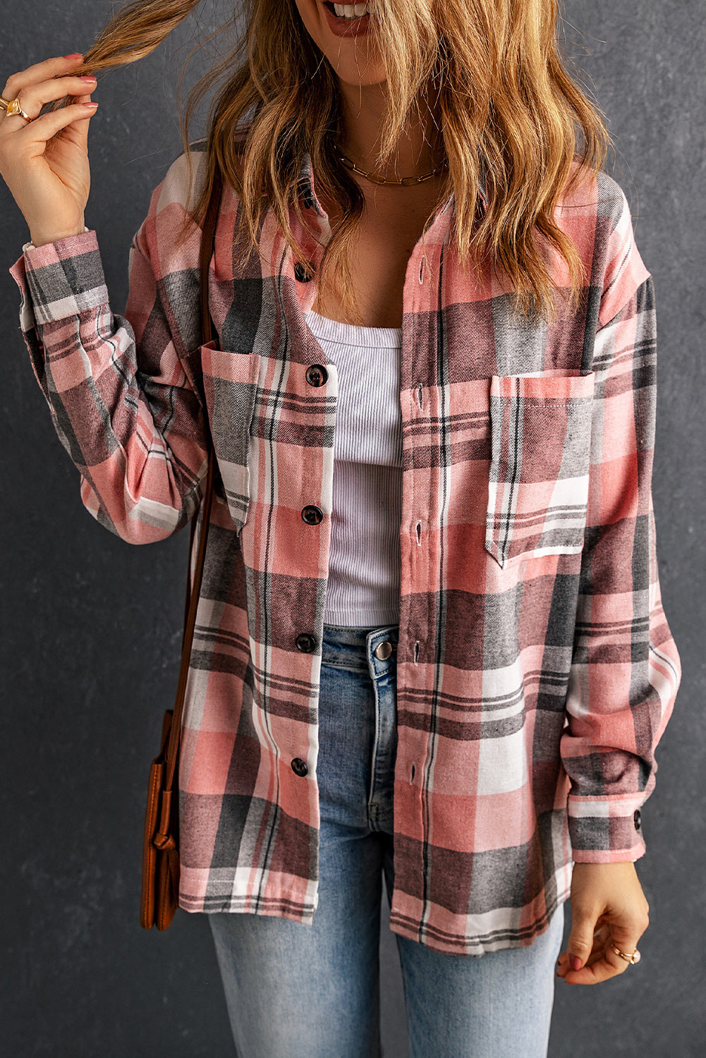 Double Take Plaid Dropped Shoulder Longline Shirt - ships from supplier in approximately 10 business days