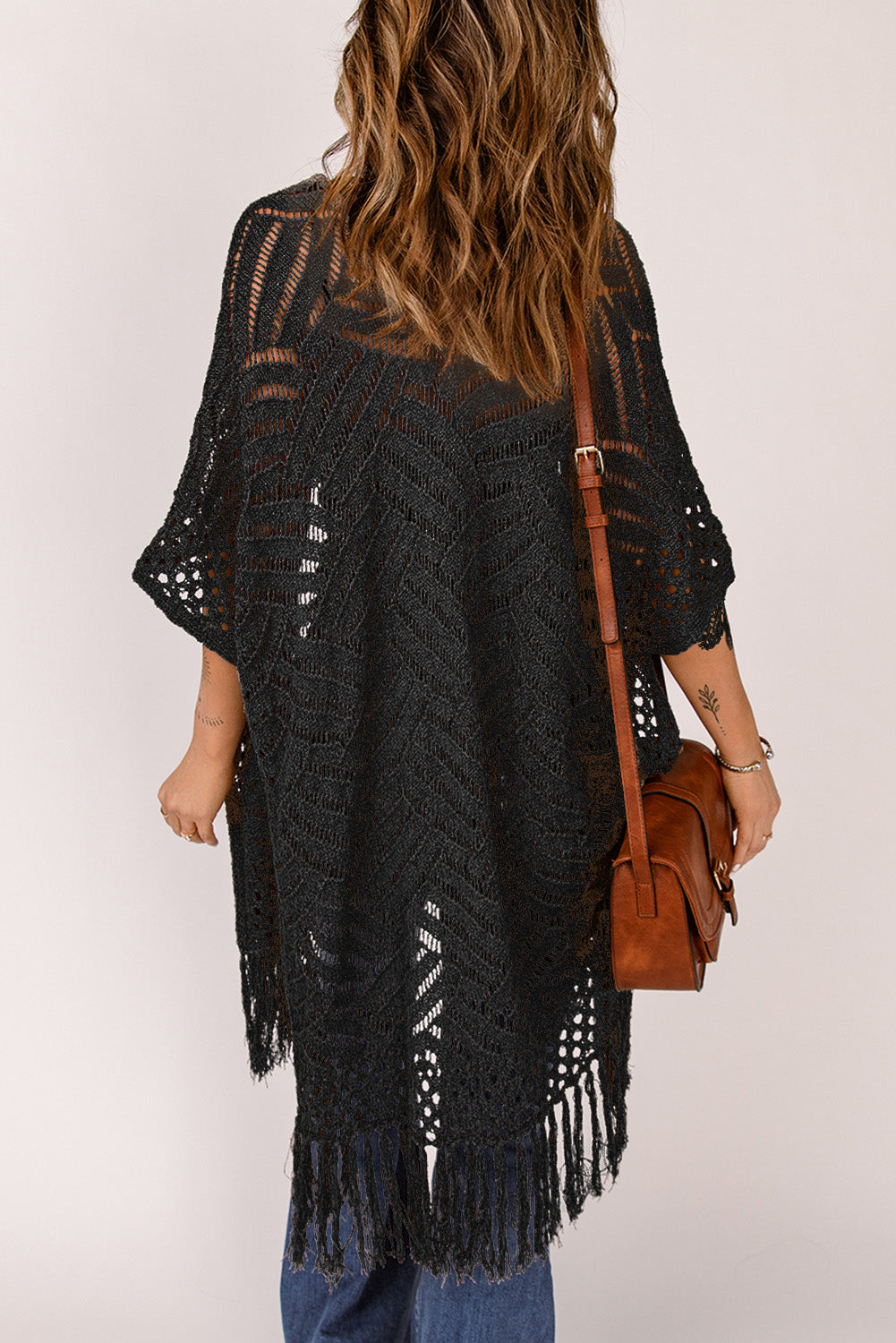 Fringe Hem Slit Open Front Cardigan - ships from supplier in approximately 10 business days