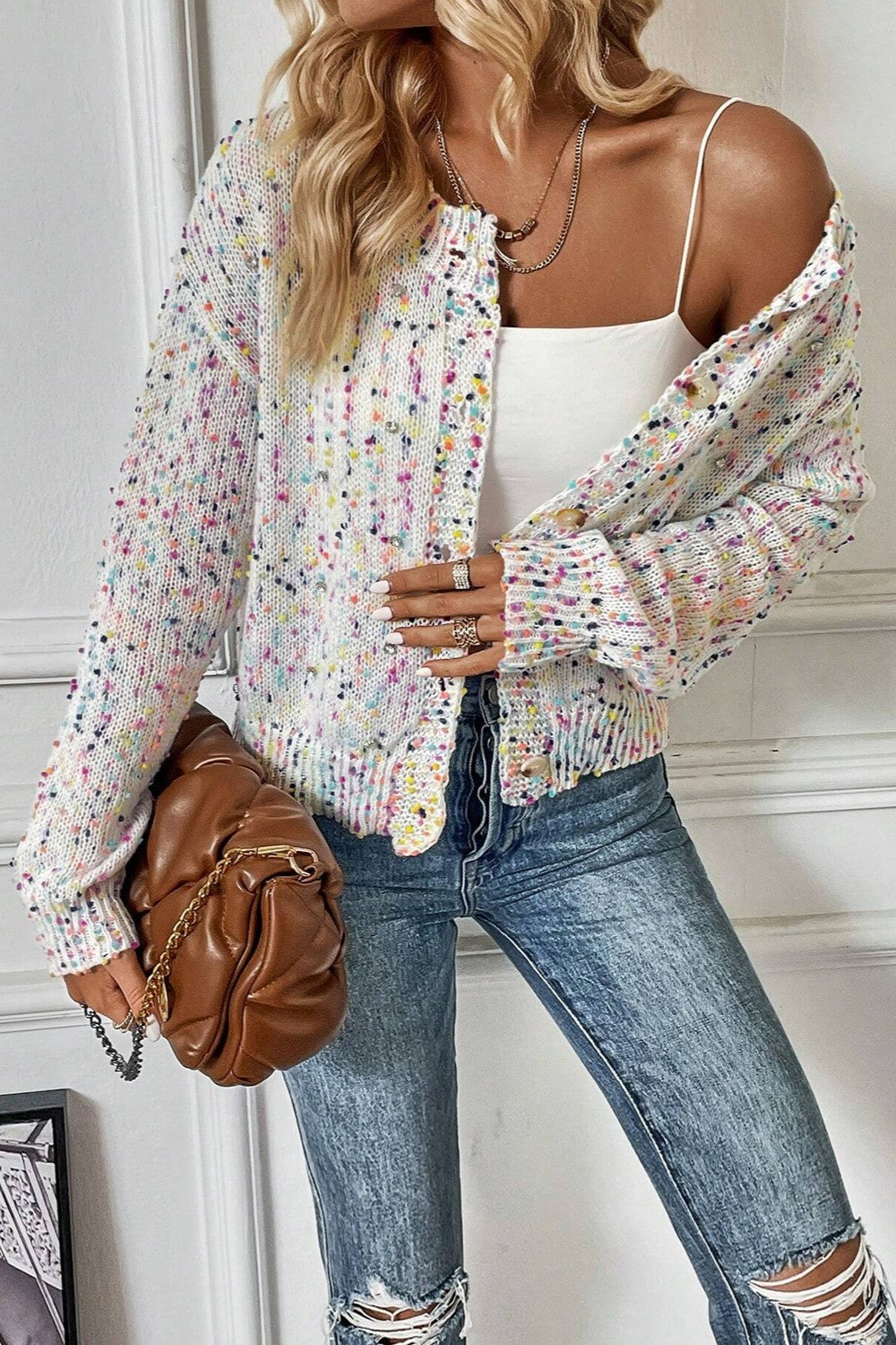 Confetti Button Up Long Sleeve Cardigan - ships from supplier in approximately 10 business days