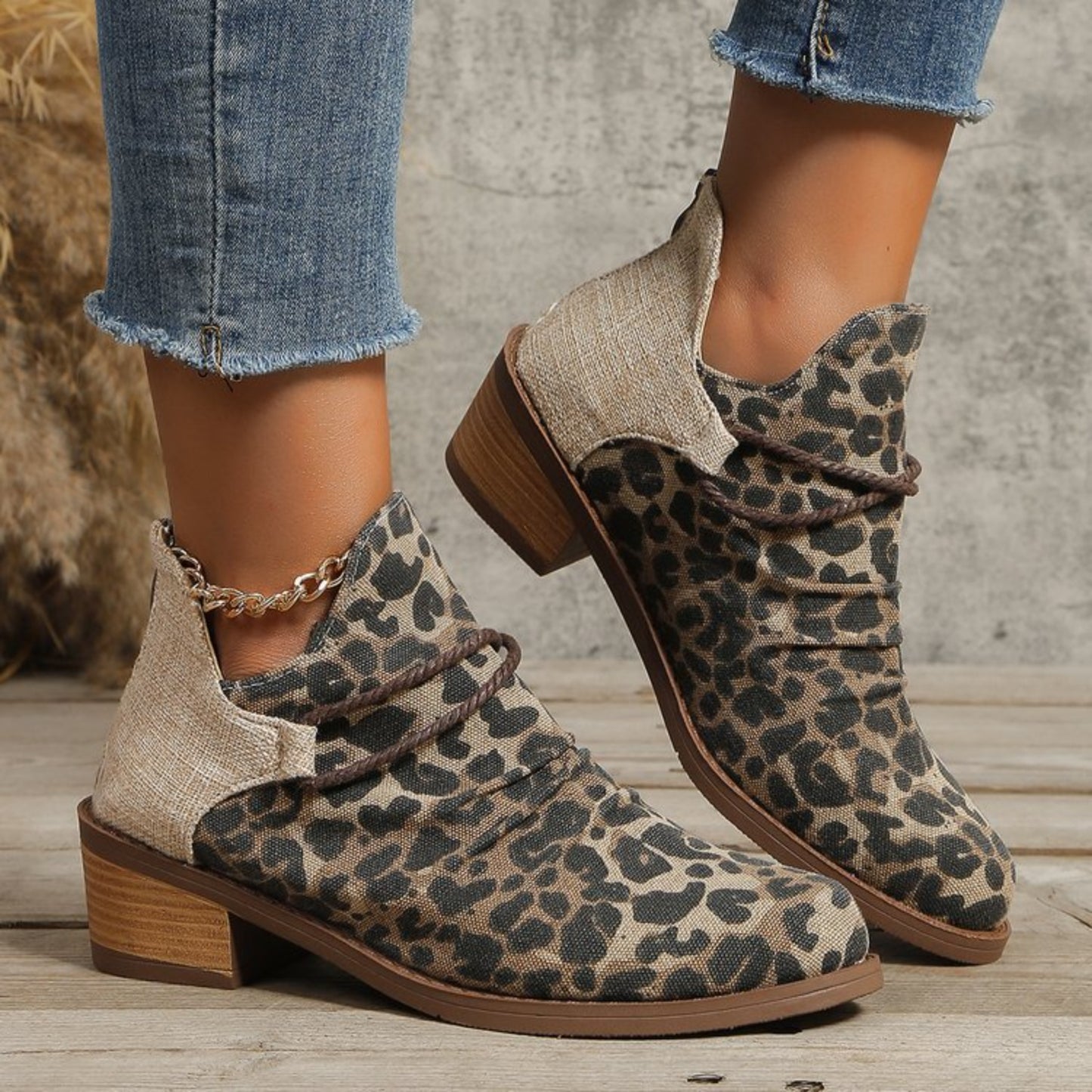 Contrast Canvas Low Heel Boots - ships from supplier in approximately 10 business days