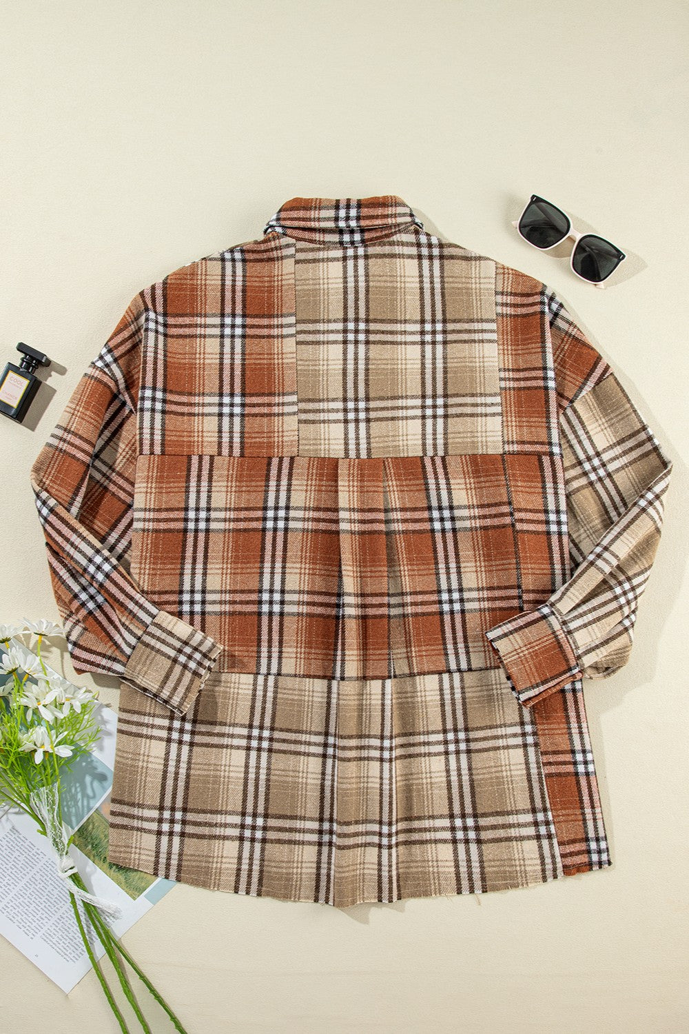 Plaid Snap Down Dropped Shoulder Shacket - ships from supplier in approximately 10 business days