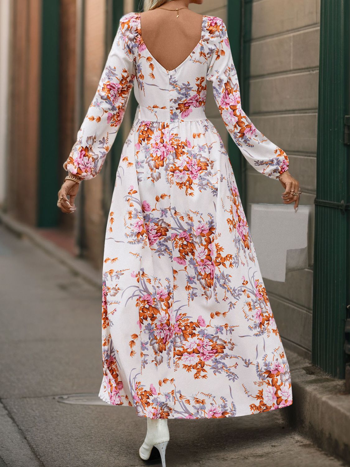 Slit Printed Surplice Long Sleeve Maxi Dress - ships from supplier in approximately 10 business days