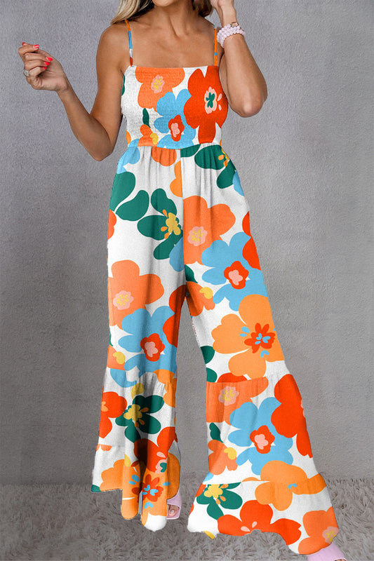 Printed Smocked Spaghetti Strap Jumpsuit - ships from supplier in approximately 10 business days