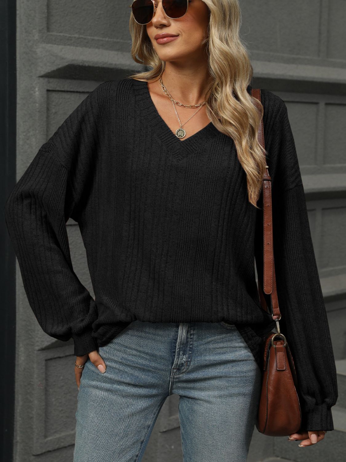 V-Neck Long Sleeve Top