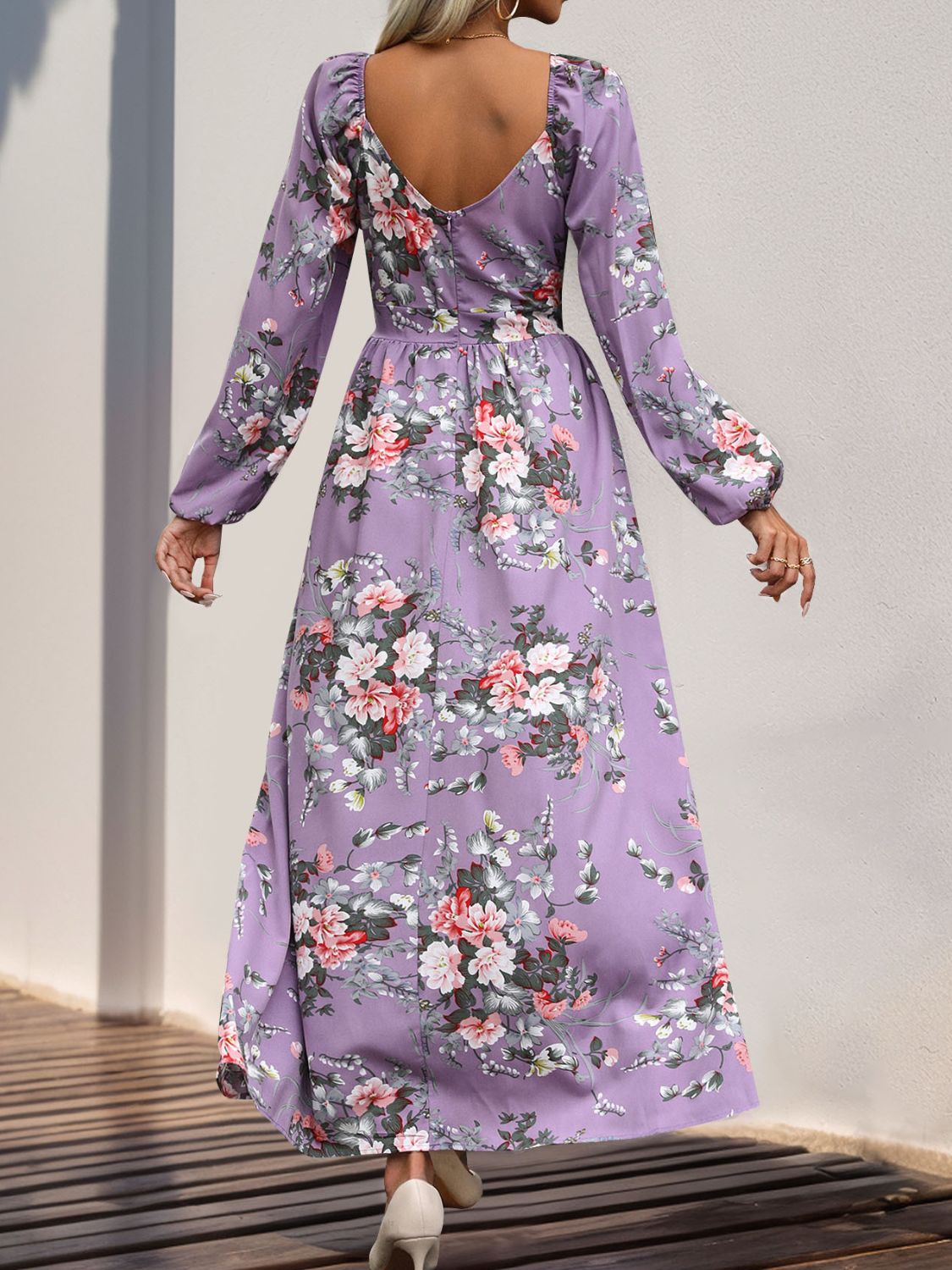 Slit Printed Surplice Long Sleeve Maxi Dress - ships from supplier in approximately 10 business days