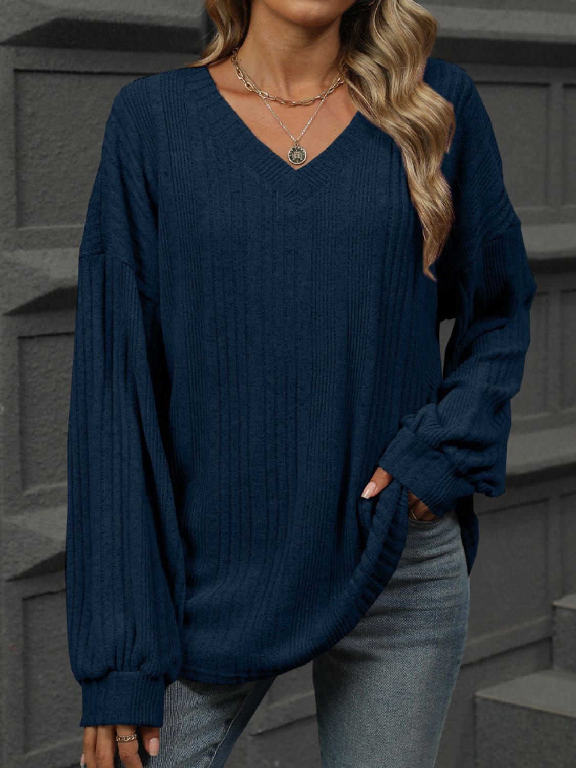 V-Neck Long Sleeve Top