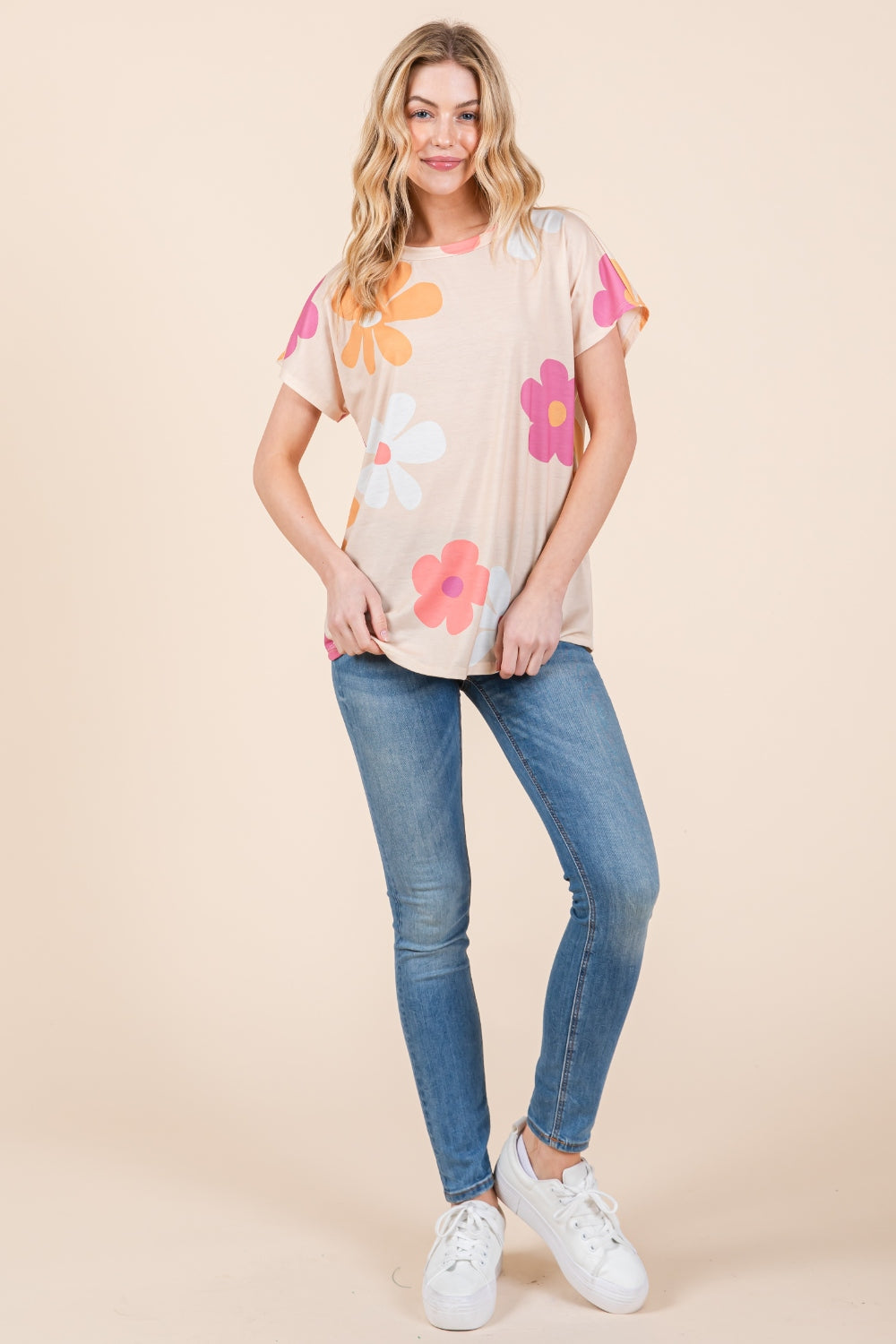 BOMBOM Floral Short Sleeve Top