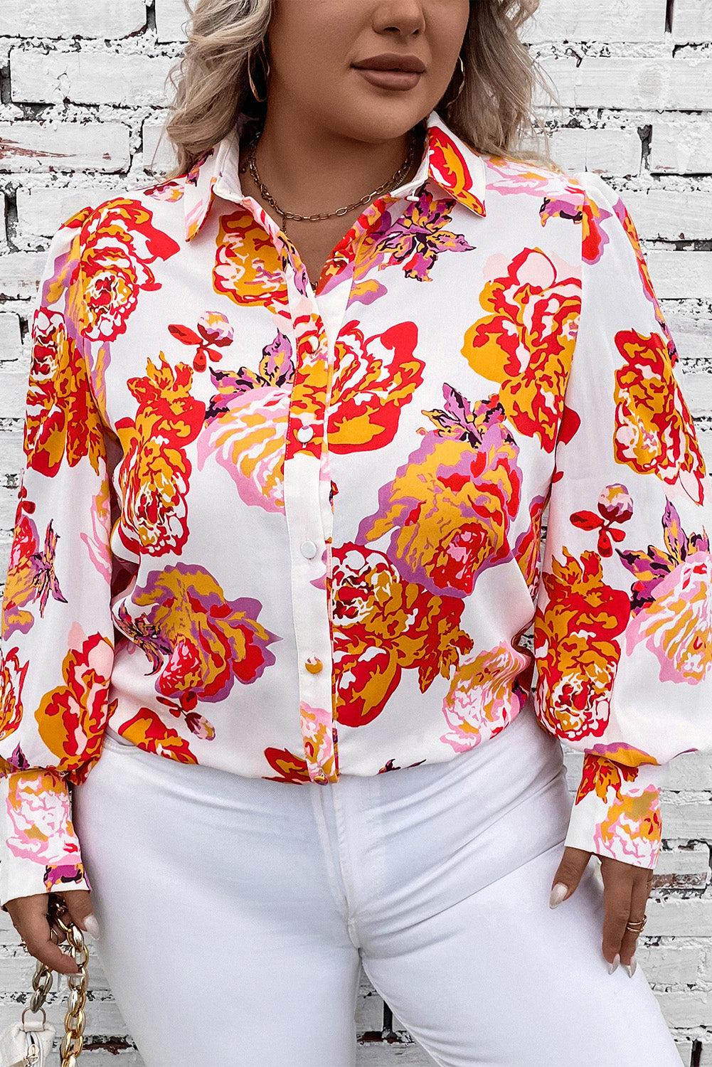 Plus Size Printed Long Sleeve Shirt - ships from supplier in approximately 10 business days