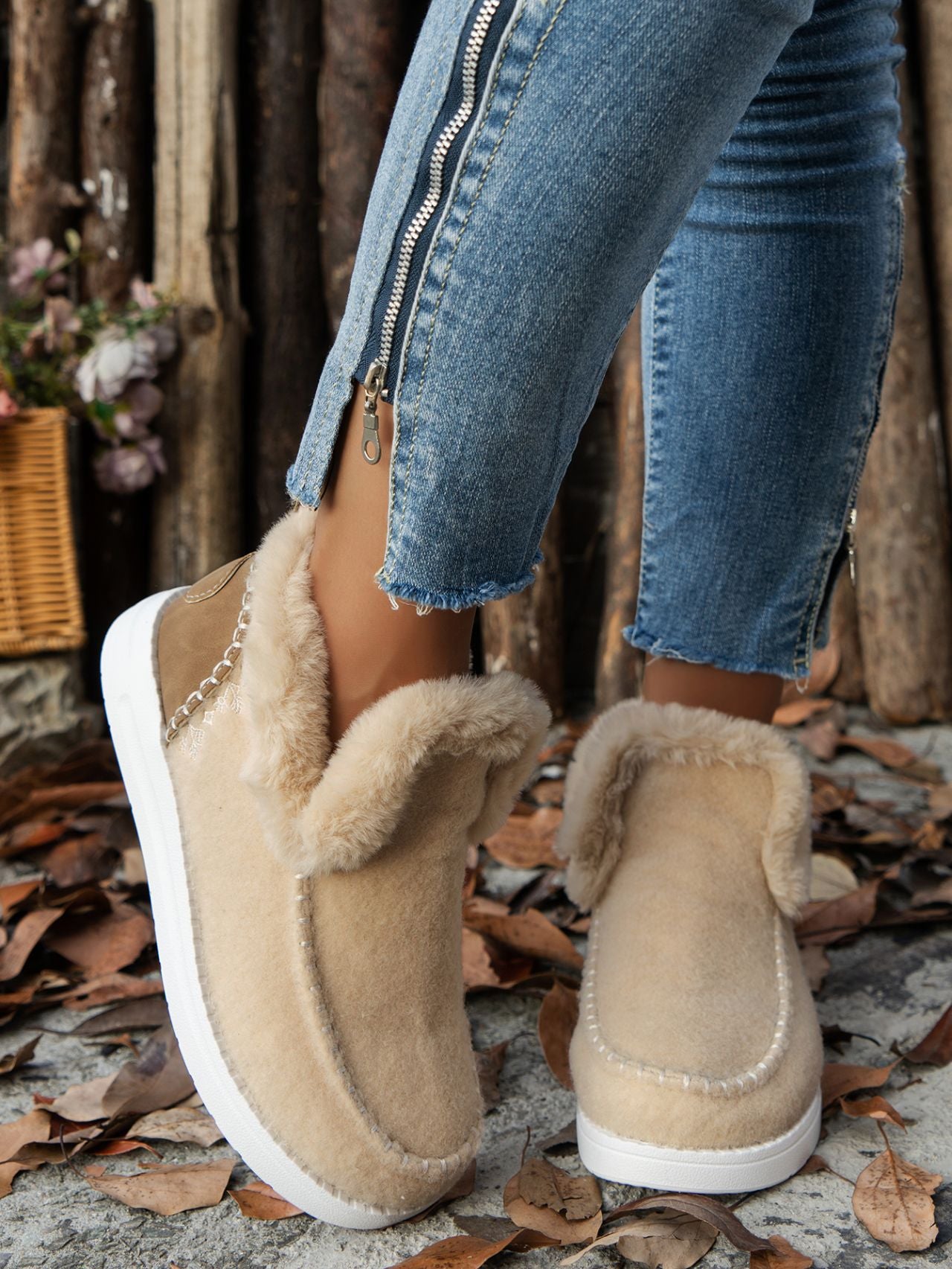 Furry Suede Round Toe Flat Sneakers - ships from supplier in 5-10 business days