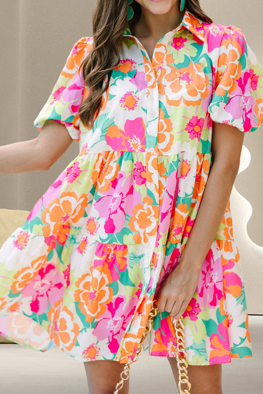 Tiered Printed Short Sleeve Mini Dress - ships from supplier in approximately 10 business days