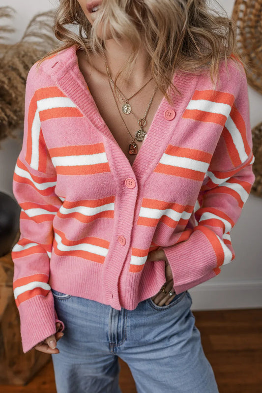 Striped Button Up Long Sleeve Cardigan - ships from supplier in approximately 10 business days