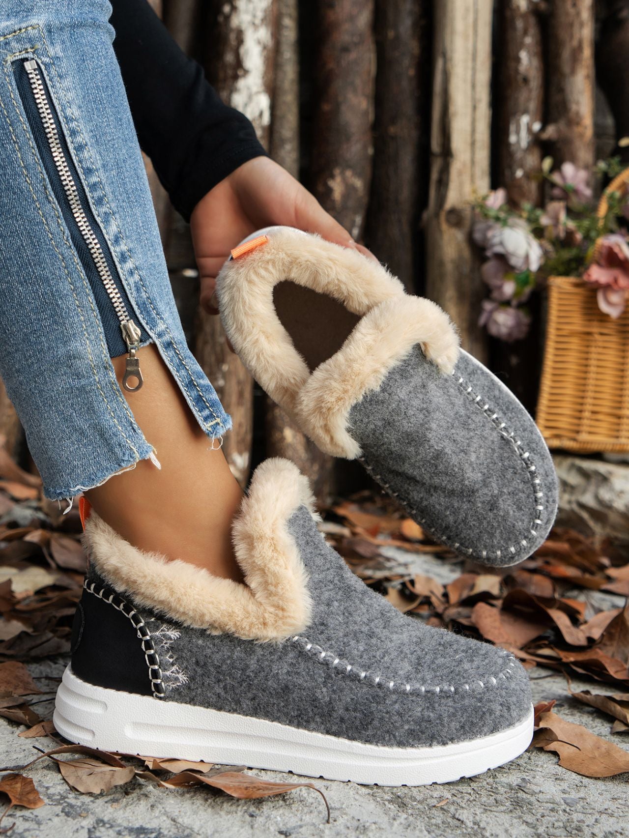 Furry Suede Round Toe Flat Sneakers - ships from supplier in 5-10 business days