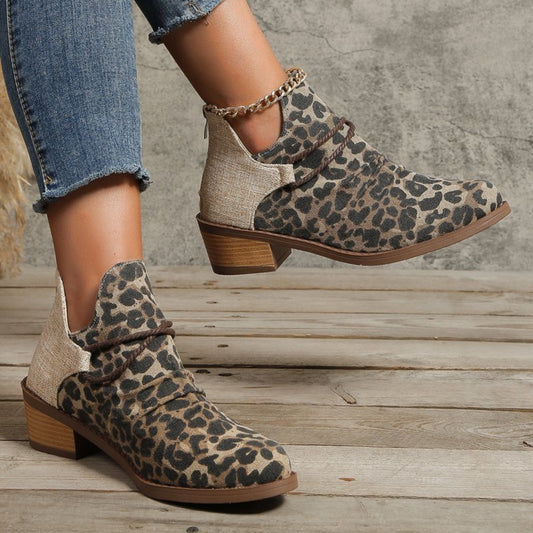 Contrast Canvas Low Heel Boots - ships from supplier in approximately 10 business days