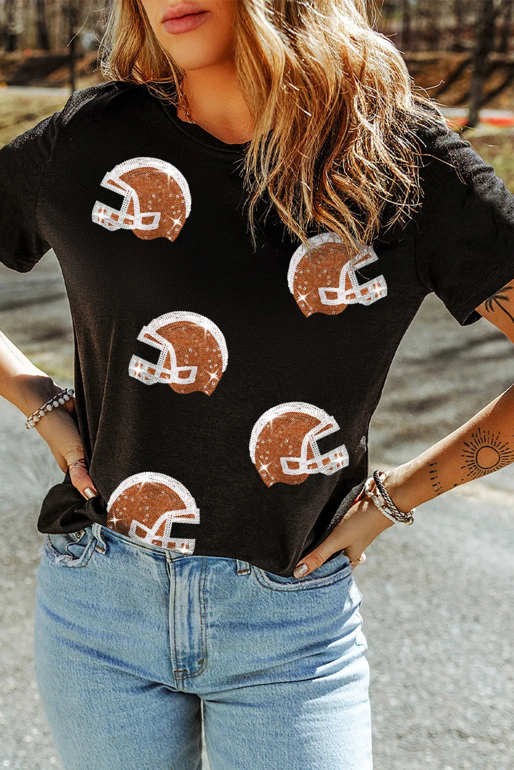 Sequin Round Neck Short Sleeve T-Shirt - ships from supplier in approximately 10 business days