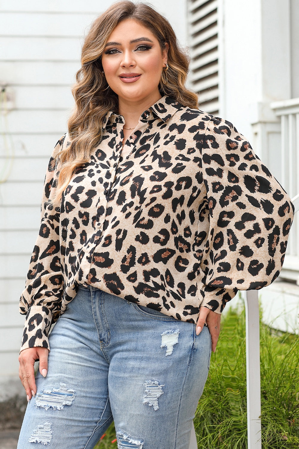 Plus Size Printed Long Sleeve Shirt - ships from supplier in approximately 10 business days