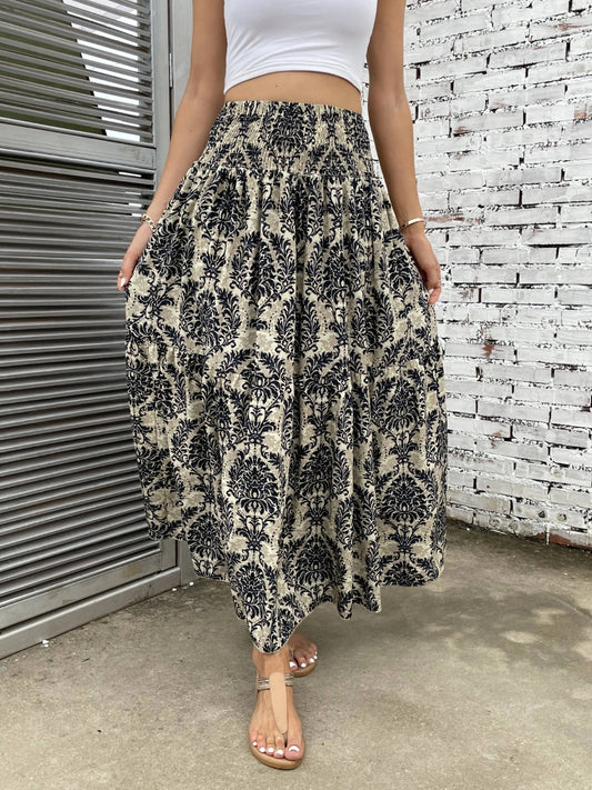 Printed Elastic Waist Maxi Skirt - ships from supplier in approximately 10 business days