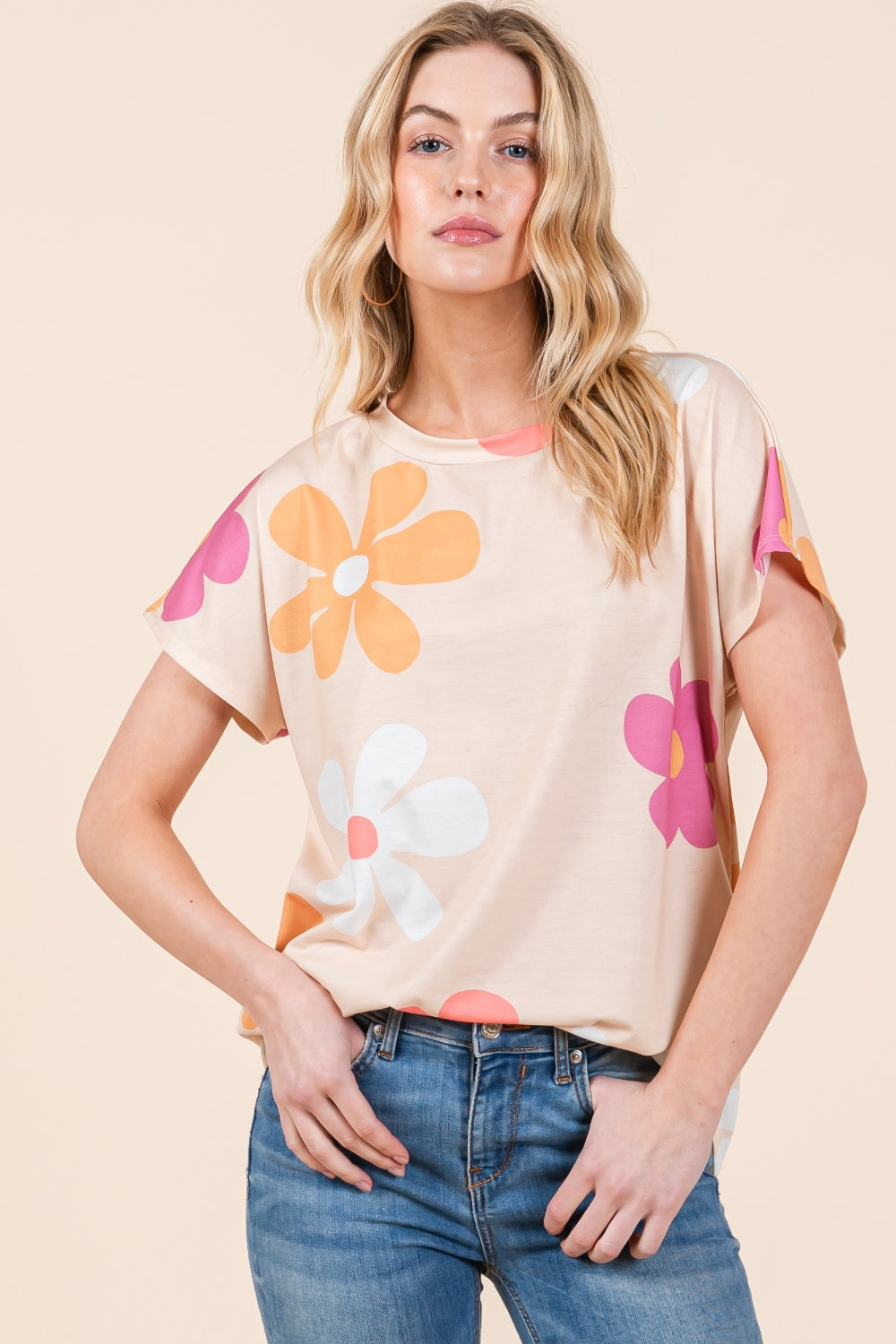 BOMBOM Floral Short Sleeve Top