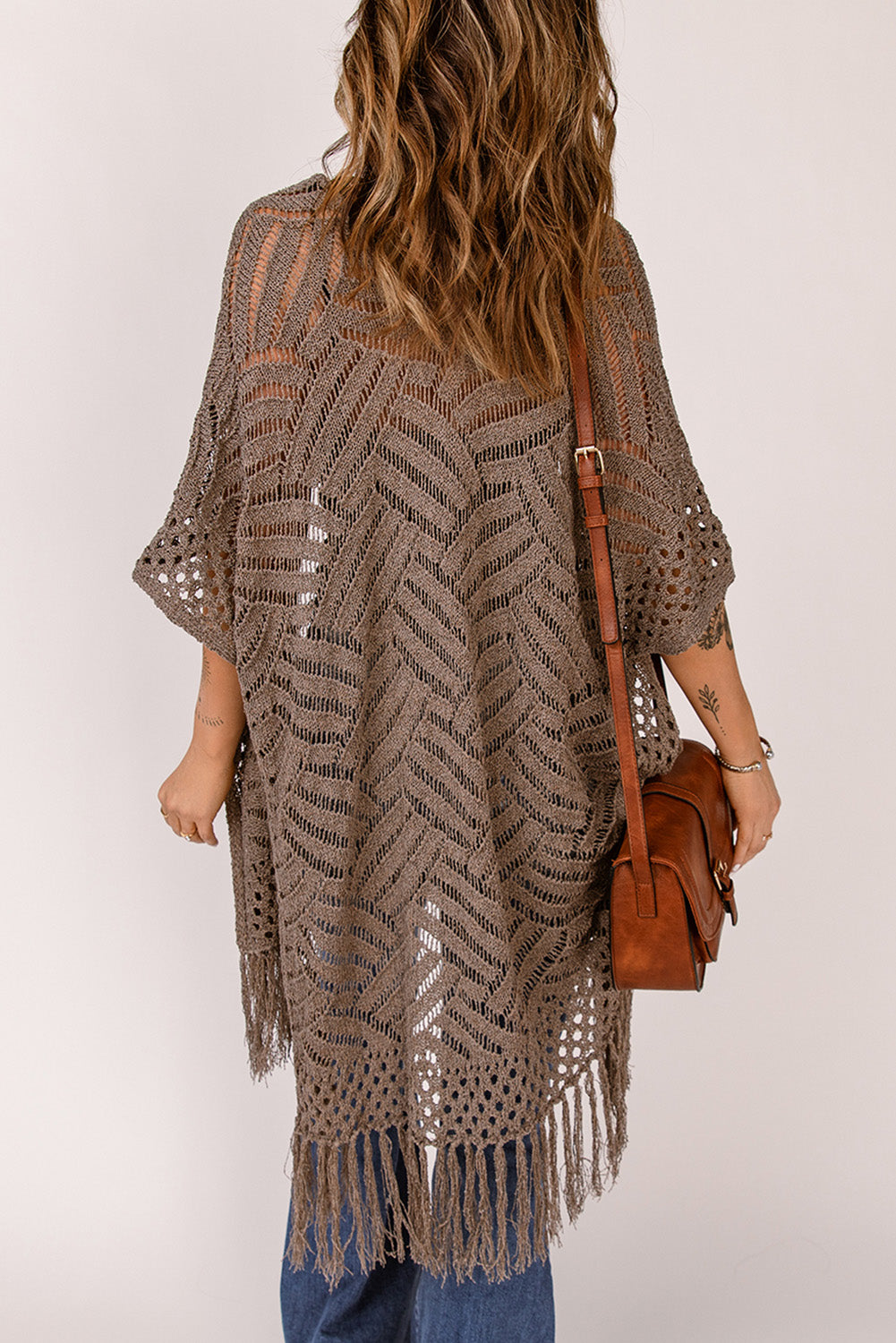 Fringe Hem Slit Open Front Cardigan - ships from supplier in approximately 10 business days