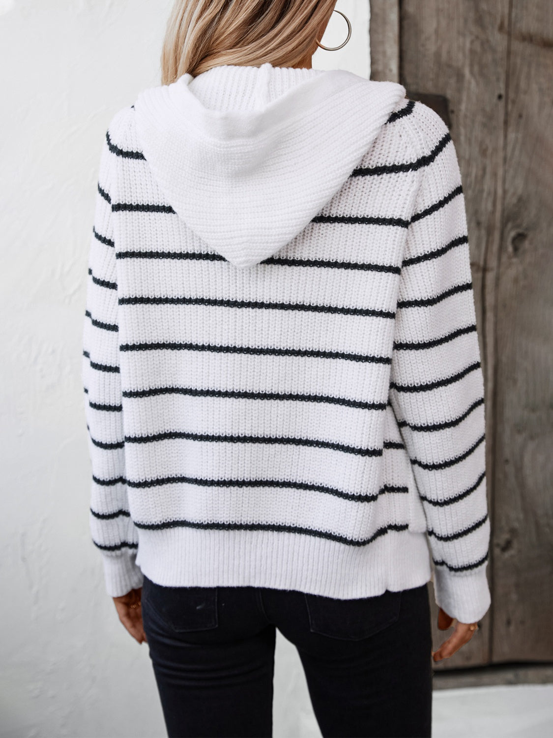 Striped Button Up Long Sleeve Hooded Cardigan - ships from supplier in approximately 10 business days