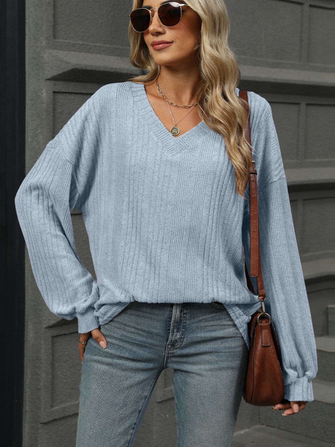 V-Neck Long Sleeve Top