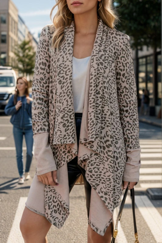 Leopard Open Front Long Sleeve Cardigan - ships from supplier in approximately 10 business days