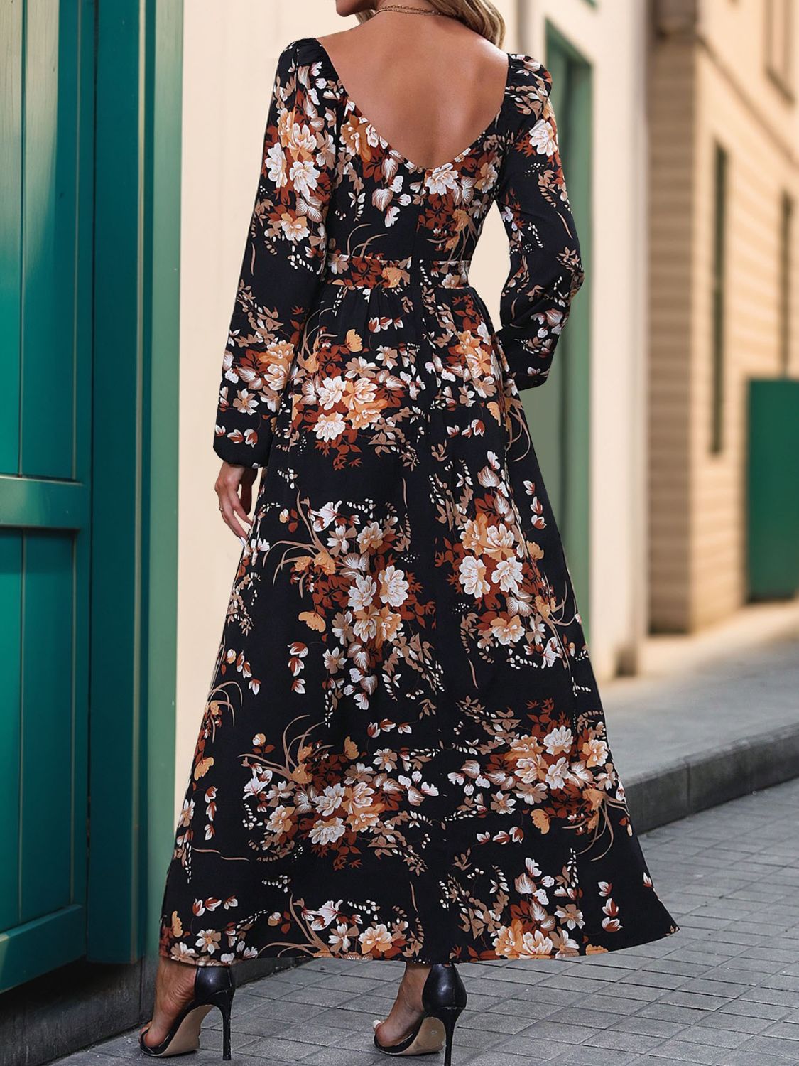 Slit Printed Surplice Long Sleeve Maxi Dress - ships from supplier in approximately 10 business days