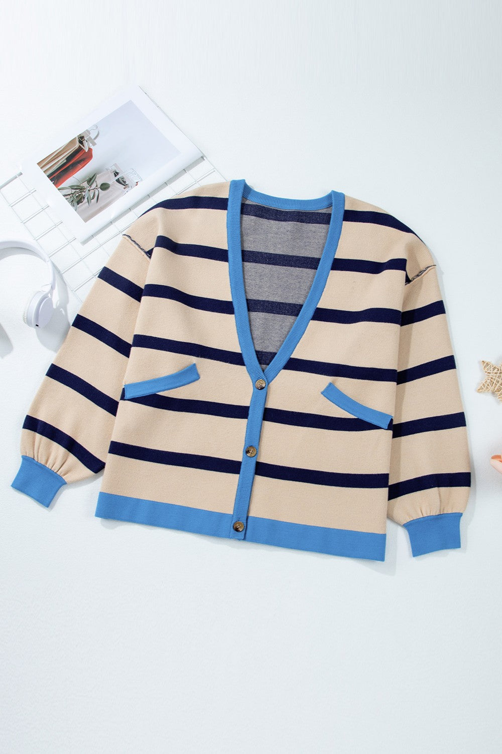 Striped Button Up Long Sleeve Cardigan - ships from supplier in approximately 10 business days