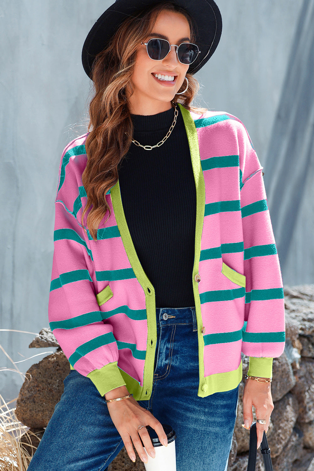 Striped Button Up Long Sleeve Cardigan - ships from supplier in approximately 10 business days