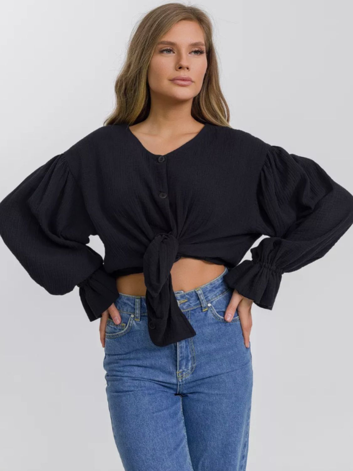 Button Up Flounce Sleeve Shirt