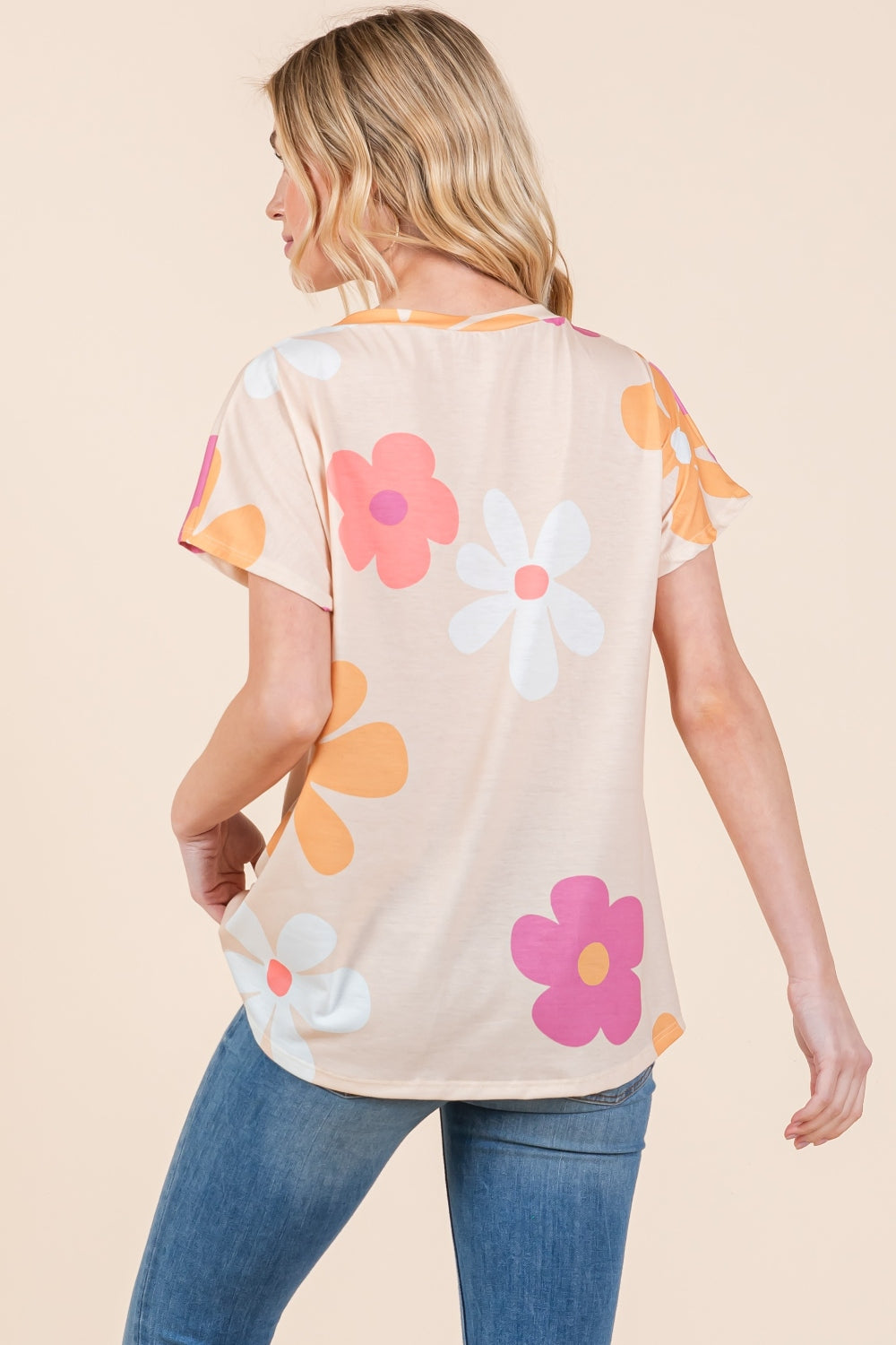 BOMBOM Floral Short Sleeve Top