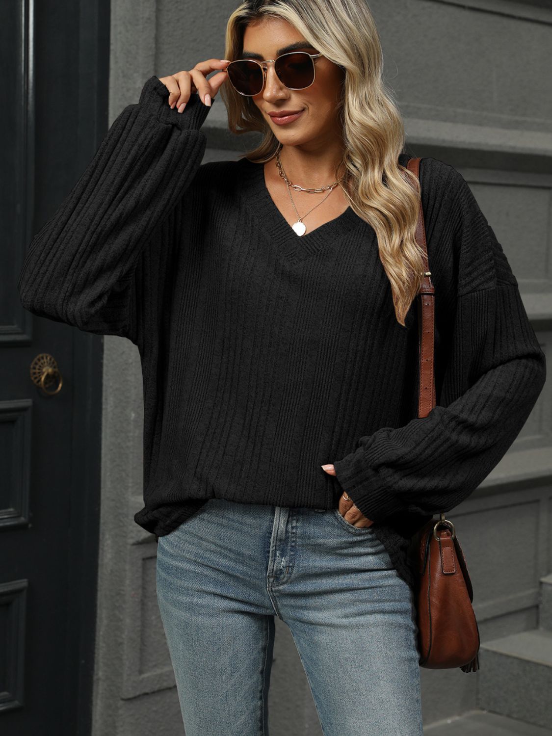 V-Neck Long Sleeve Top