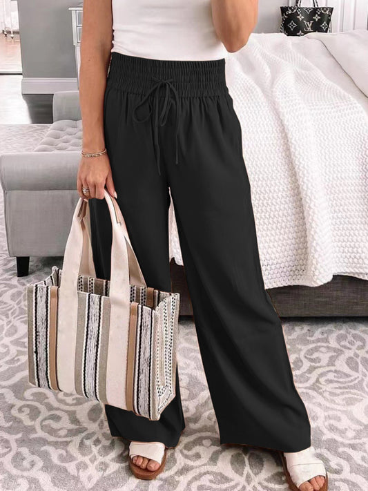 Full Size Drawstring High Waist Wide Leg Pants - ships from supplier in approximately 10 business days