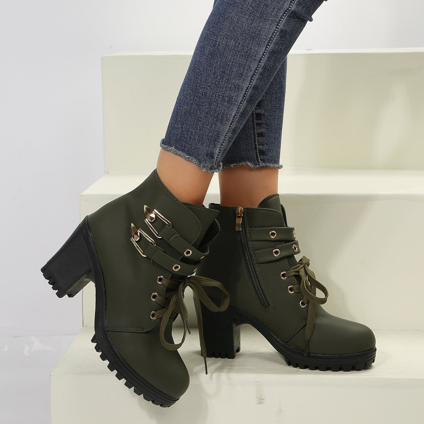 PU Leather Round Toe Block Heel Boots - ships from supplier in approximately 10 business days