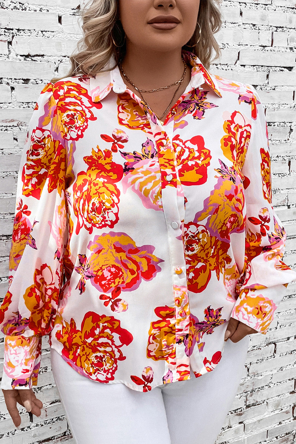 Plus Size Printed Long Sleeve Shirt - ships from supplier in approximately 10 business days