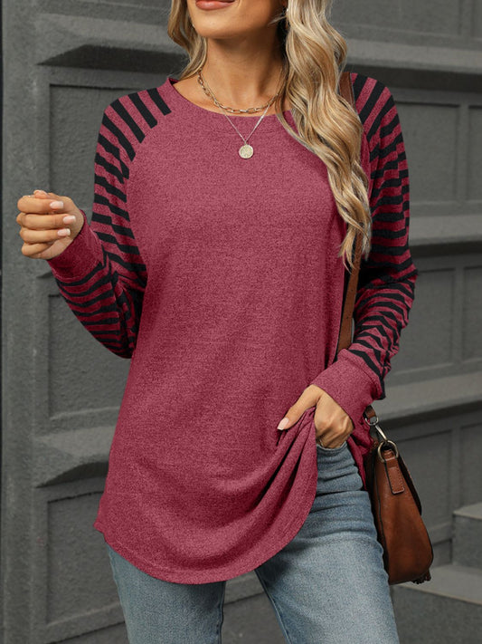 Striped Round Neck Long Sleeve Top - ships from supplier in 5-10 business days