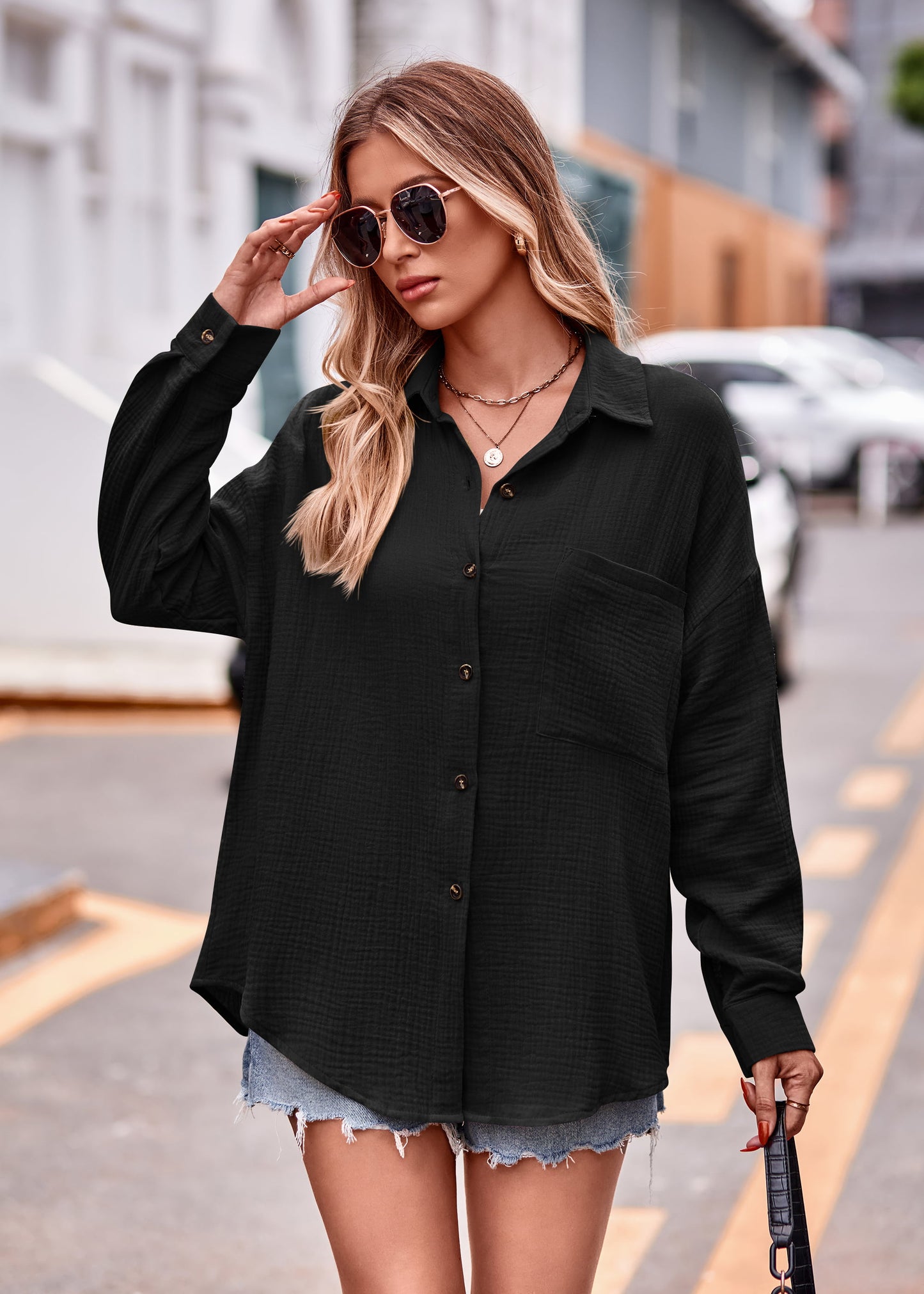 Textured Dropped Shoulder Longline Shacket - ships from supplier in approximately 10 business days