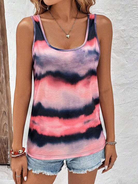 Tie-Dye Scoop Neck Wide Strap Tank - ships from supplier in approximately 10 business days