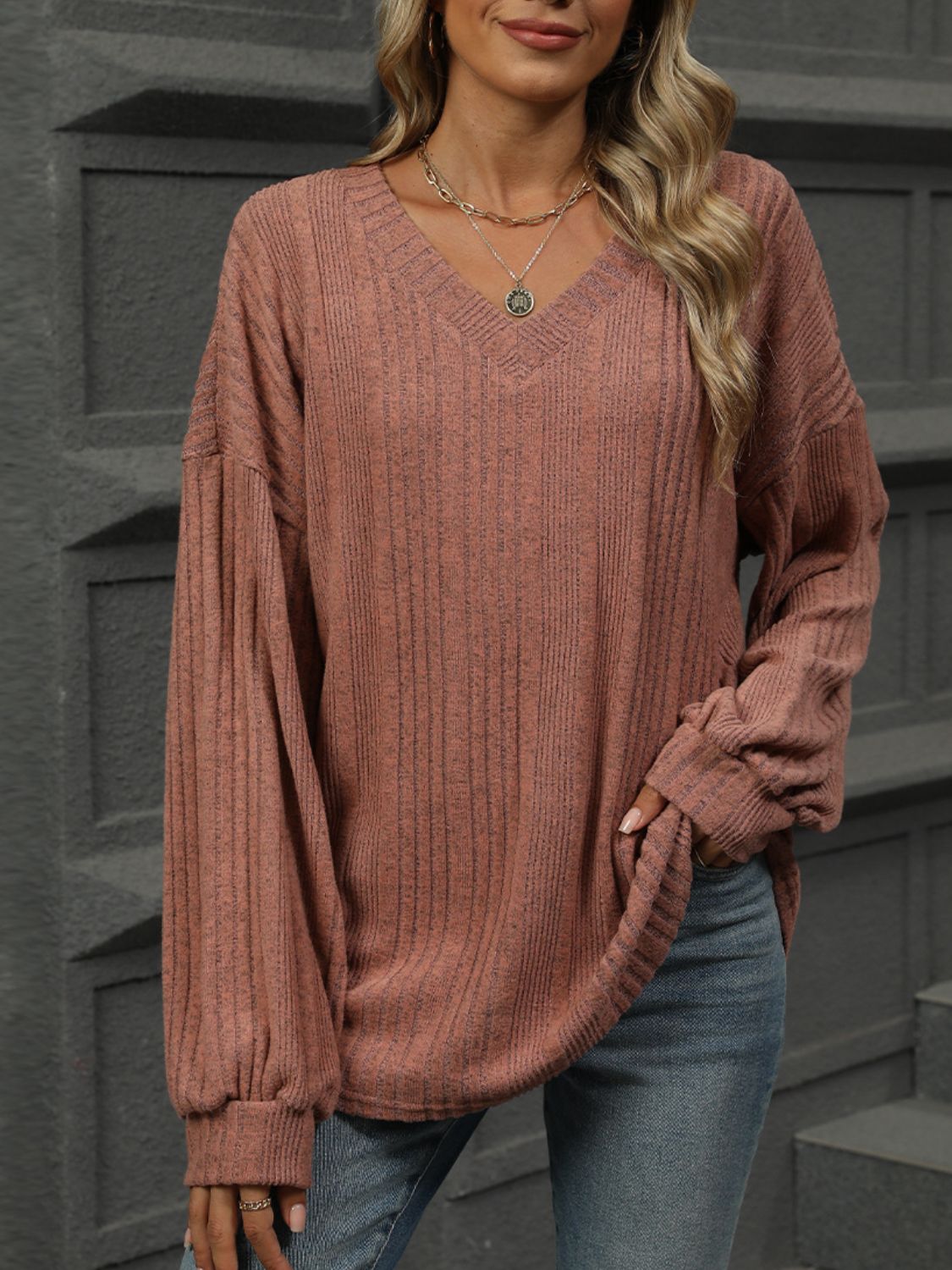 V-Neck Long Sleeve Top