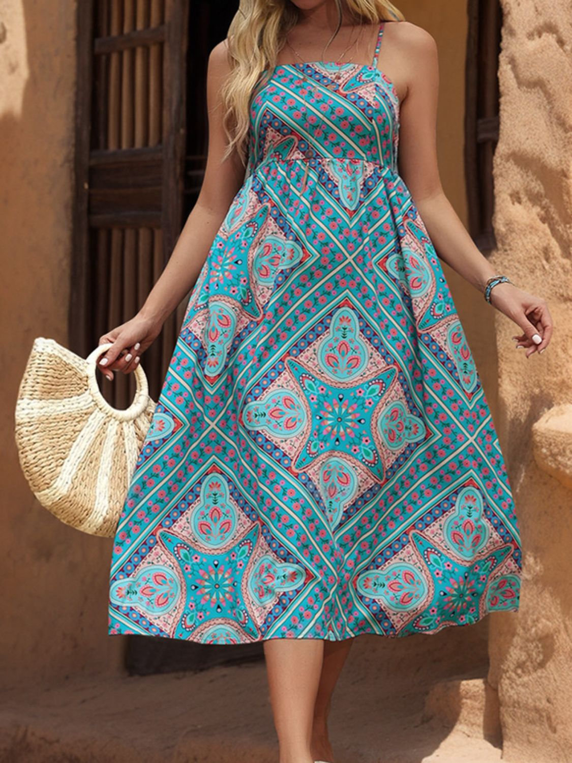 Printed Spaghetti Strap Midi Dress - ships from supplier in approximately 10 business days