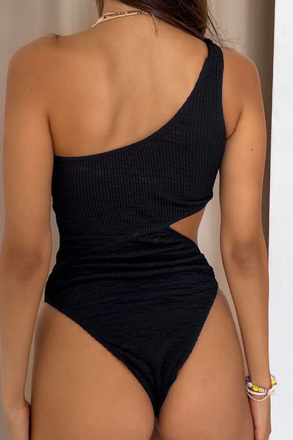 Cutout Single Shoulder One-Piece Swimwear - ships from supplier in approximately 10 business days