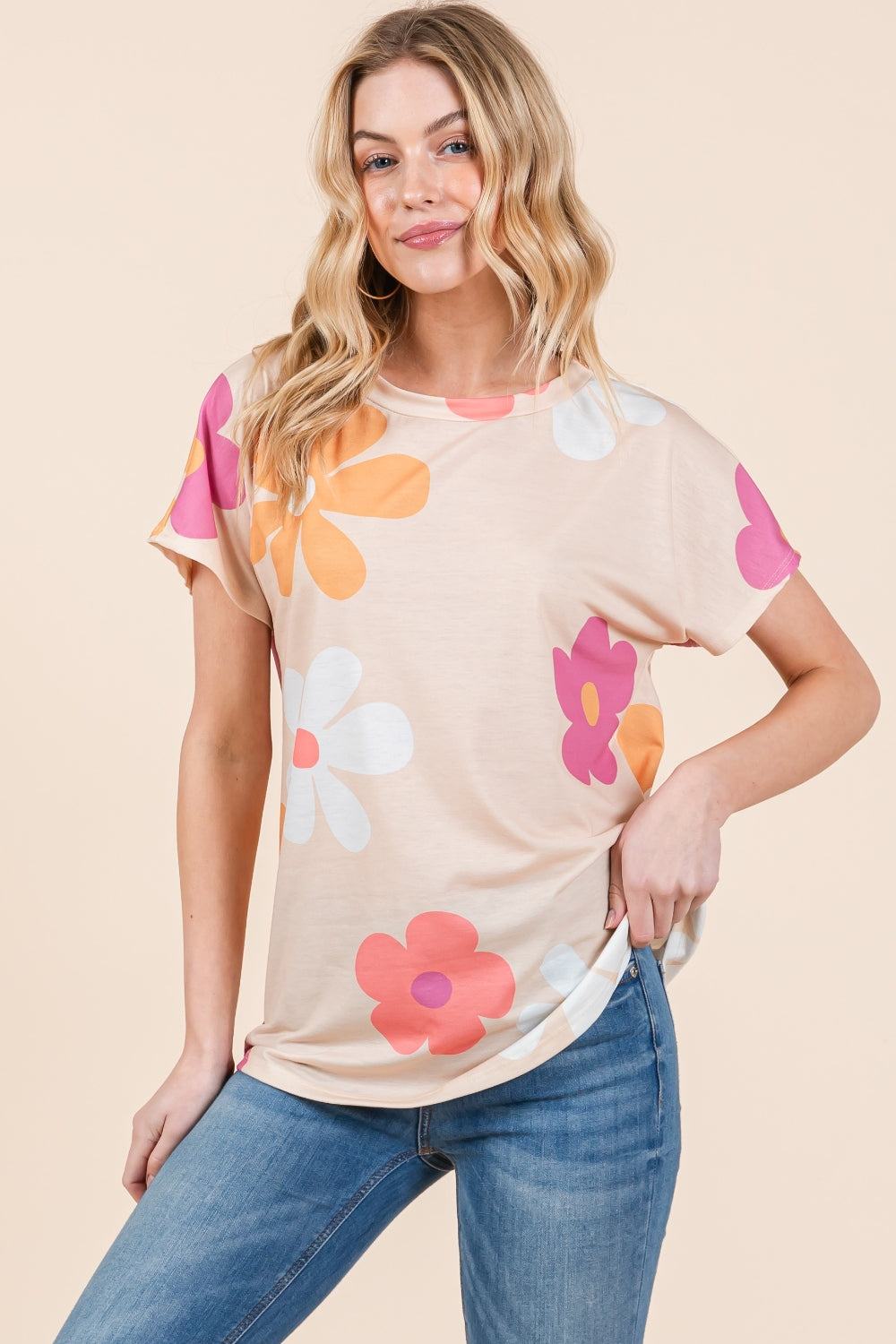 BOMBOM Floral Short Sleeve Top