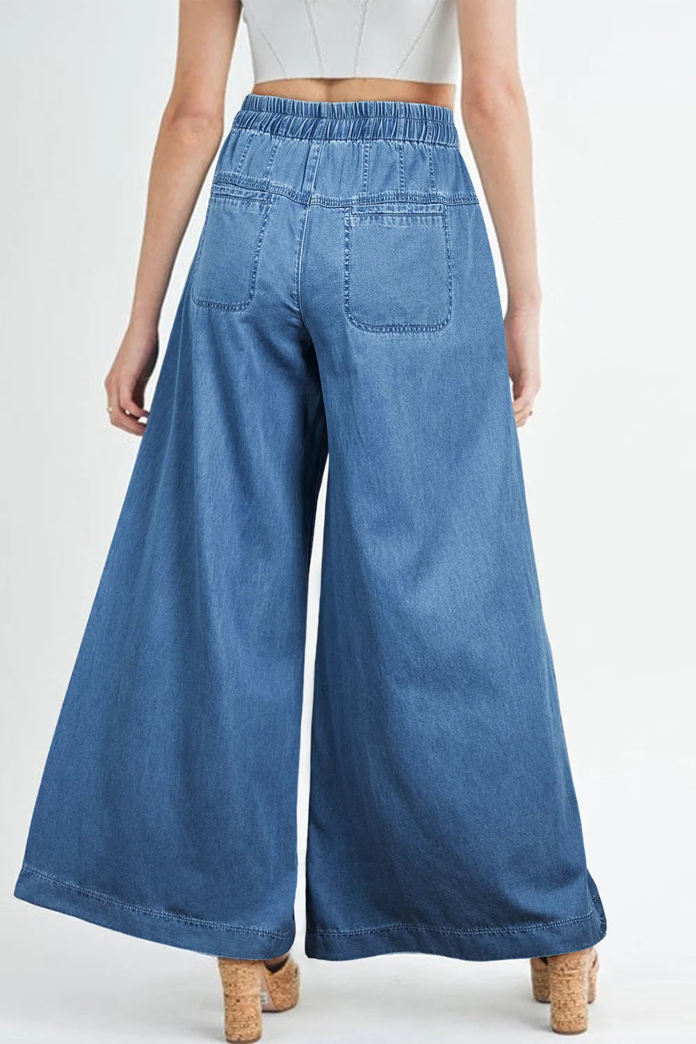 Drawstring Elastic Waist Wide Leg Jeans - ships from supplier in approximately 10 business days