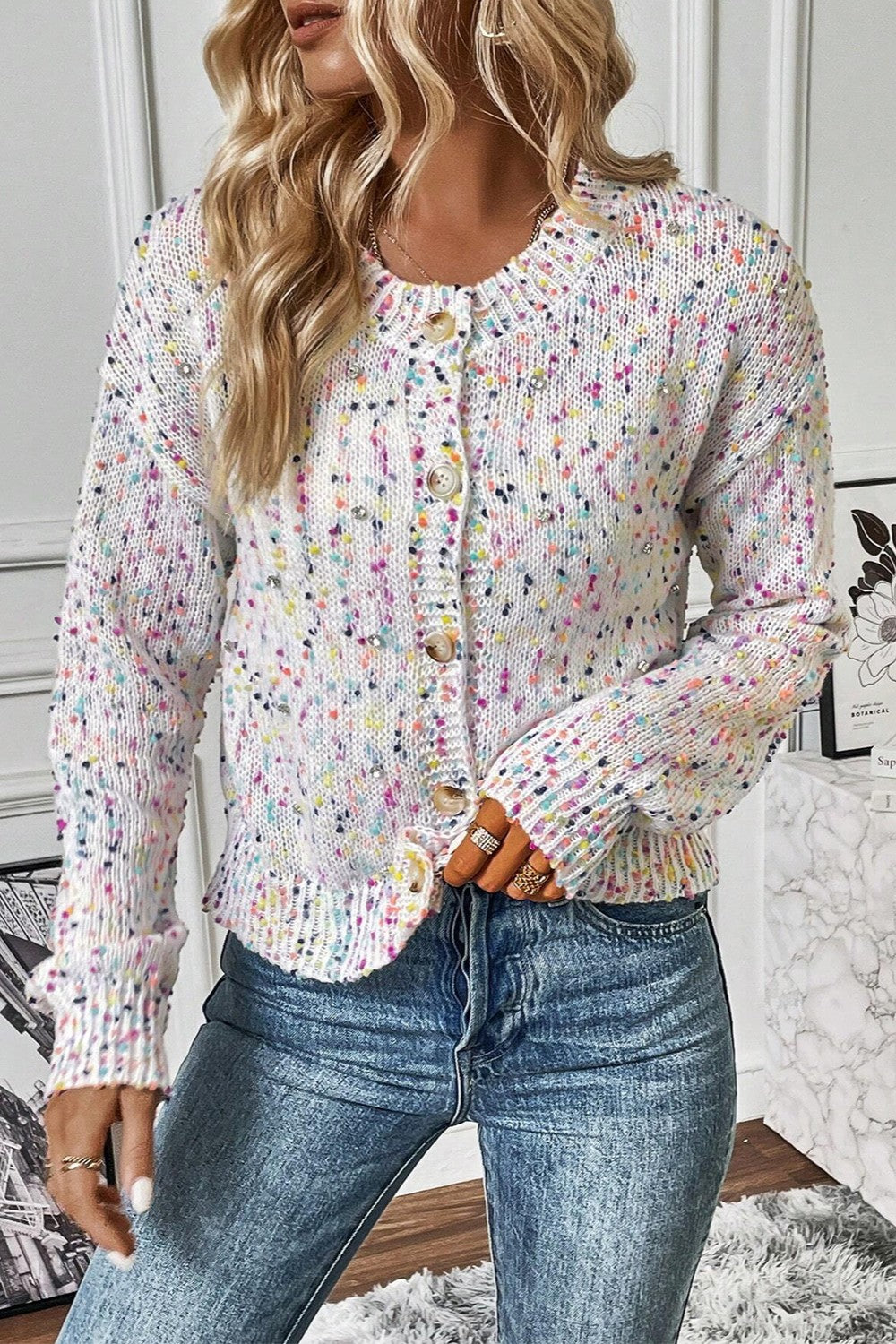 Confetti Button Up Long Sleeve Cardigan - ships from supplier in approximately 10 business days