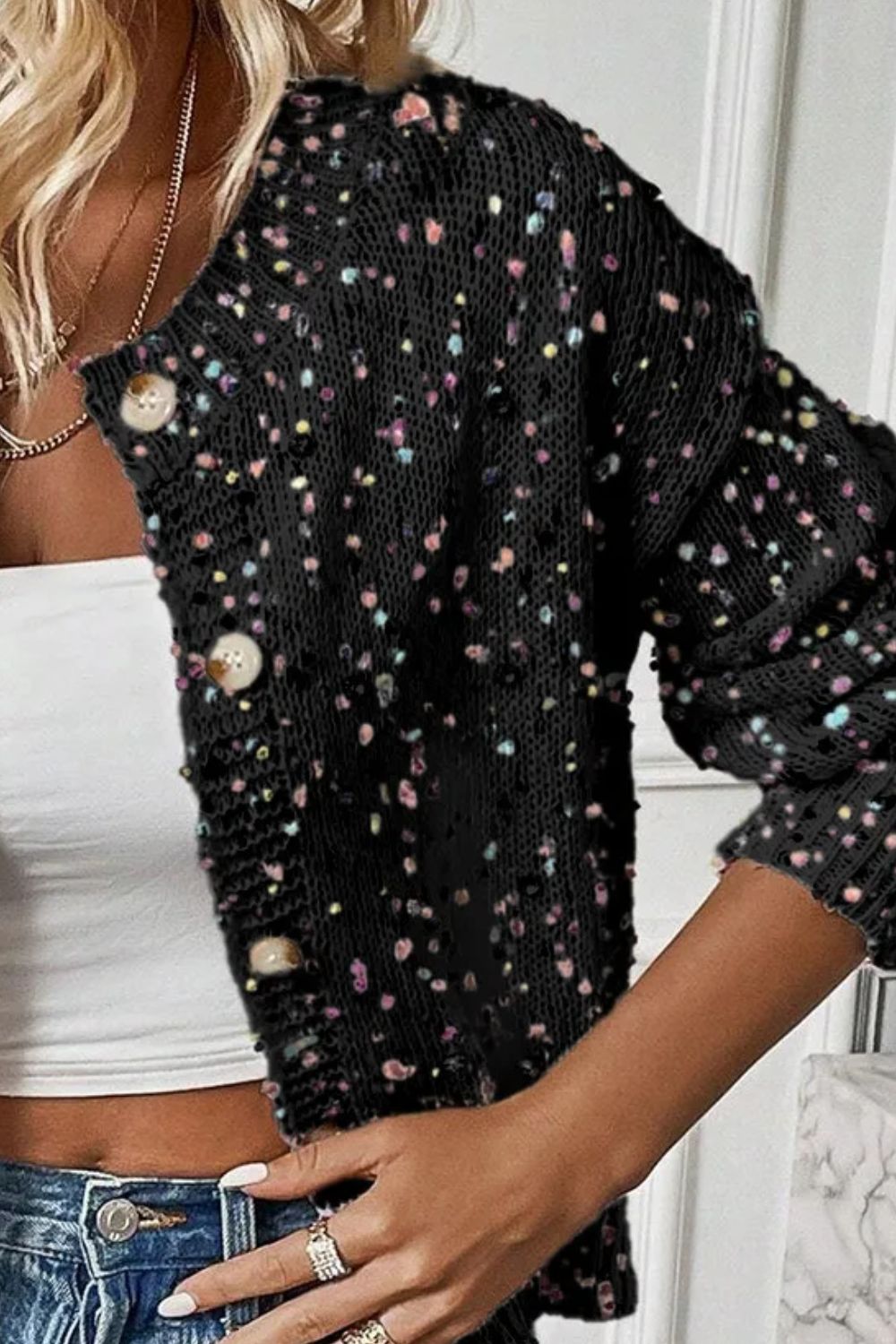 Confetti Button Up Long Sleeve Cardigan - ships from supplier in approximately 10 business days