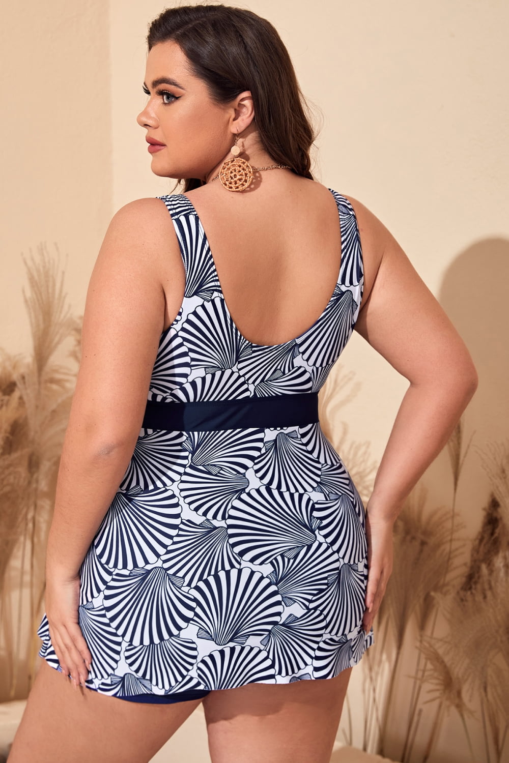 Plus Size Printed Sleeveless Top and Shorts Swim Set - ships from supplier in approximately 10 business days