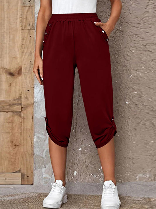 Full Size Roll-Tab Capris Pants - ships from supplier in approximately 10 business days