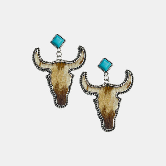 Bull Shape Turquoise Dangle Earrings - ships from supplier in approximately 10 business days